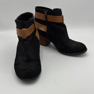 Dolce Vita Black Suede Ankle Boots with Tan Strap